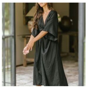 Myrah Penaloza Magdalena Linen Black Wrap Dress